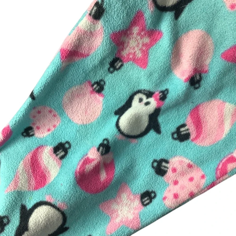 Joe Boxer‎ Pajama Pants Girls Size 7/8 Fleece Teal Penguin Christmas Sleepwear